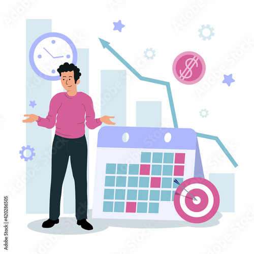 Time management planning and control concept for effiecient succesful and profitable business flat composition poster vector illustration EPS