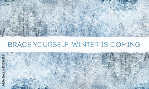 Fotografie "Brace yourself, winter is coming" text with winter scene in background