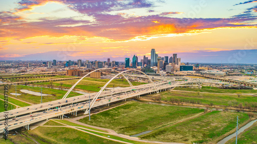 Downtown Dallas, Texas, USA Drone Skyline Aerial Panorama photo