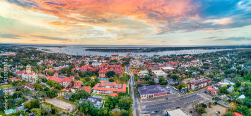 St Augustine, Florida, USA Downtown Drone Skyline Aerial Panoram photo