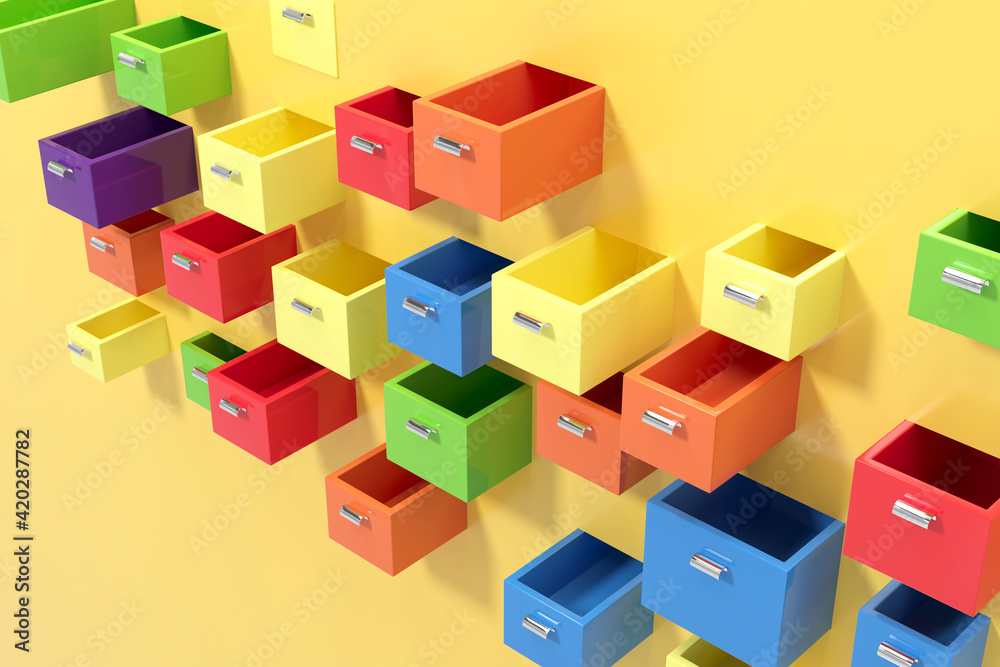 pull-out colorful drawers 3d Rendering pull-out colorful drawers 3d Rendering