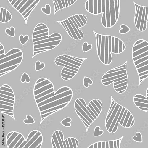 Wallpaper Mural seamless pattern with gray striped hearts on a white background Torontodigital.ca