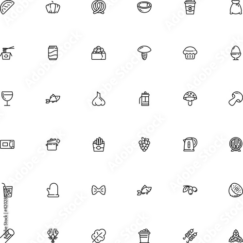 icon vector icon set such as: appetizing, cranberry, kiwifruit, salmon, virgin, crayfish, farm, potholder, fried, barrel, coco, fast, press, empanada, take away, collection, glassware, mint leaves