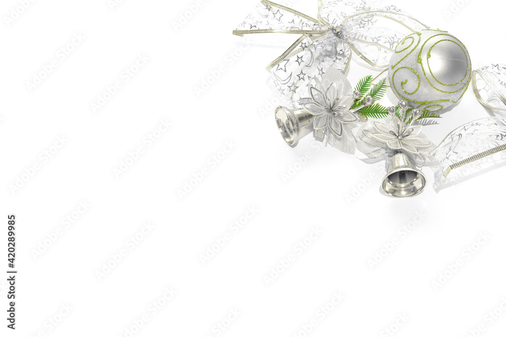 Christmas decorations in gray on a white background. New Year Holiday Decor Background Texture Christmas decorations in gray on a white background. New Year Holiday Decor Background Texture