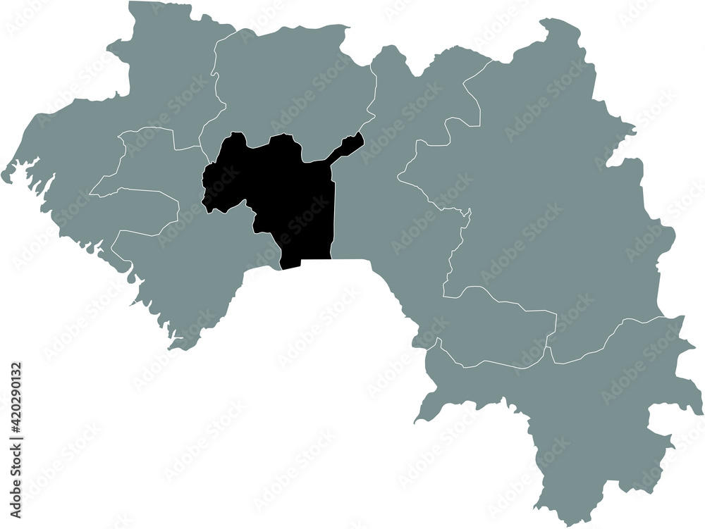 Black highlighted location map of the Guinean Mamou region inside gray