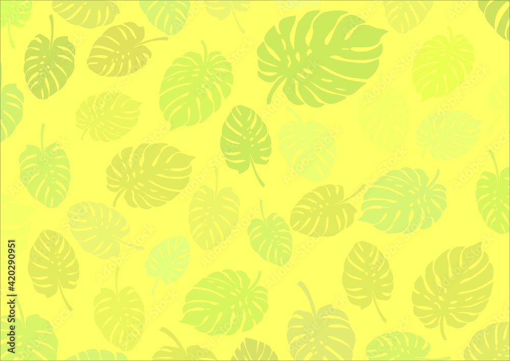 Yellow background with a leaf of a plant called monstera as a base for designing your own works