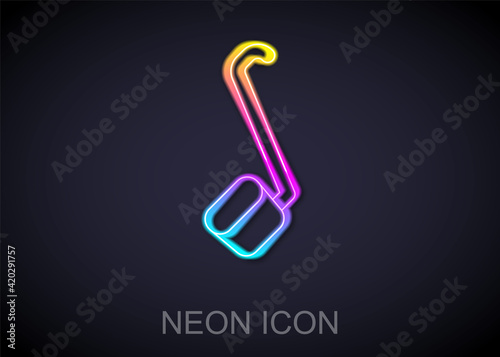 Glowing neon line Sauna ladle icon isolated on black background. Vector