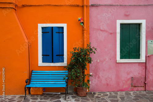 Burano island  characteristic view of colorful houses  Venice lagoon  Italy  Europe