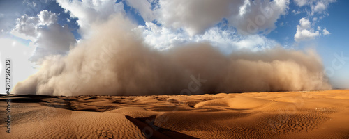 Desert Storm, Sand Storm in desert of high altitude with cumulonimbus rain clouds 