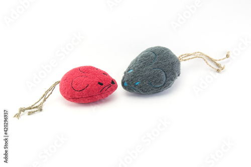 Canvas-taulu cat toys two mice on a white isolated background,
two mouse toys on a white back