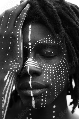 A high contrast black and white trendy portrait