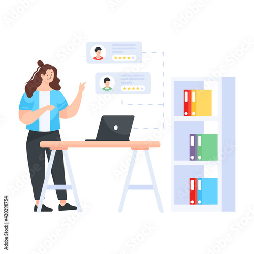 
An employee in workplace, editable illustration

