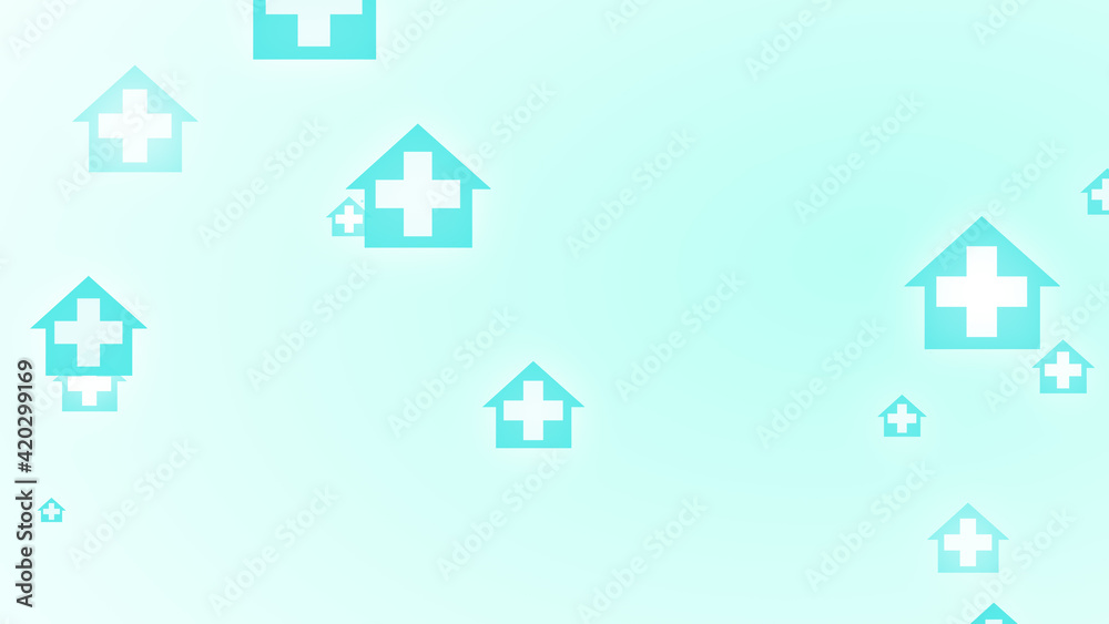Medical health blue green cross on home pattern background. Abstract banners with prevent virus infection and healthcare stay home concept.