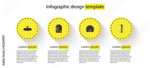 Set Car mirror, Gear shifter, Speedometer and Shock absorber. Business infographic template. Vector