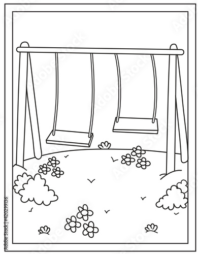 
Playground swings depicting kids park coloring page vector

