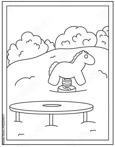 
Rocking horse in a playground, drawing page

