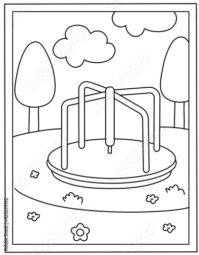 
Merry go round colouring page vector 

