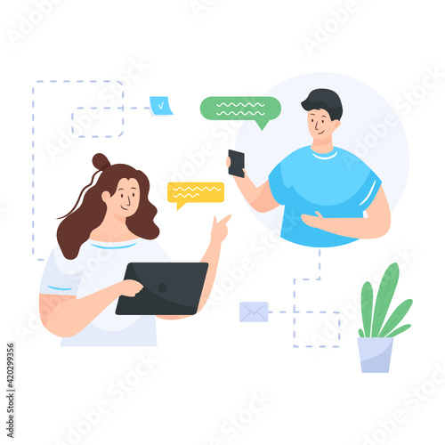 
Flat illustration portraying team discussion 

