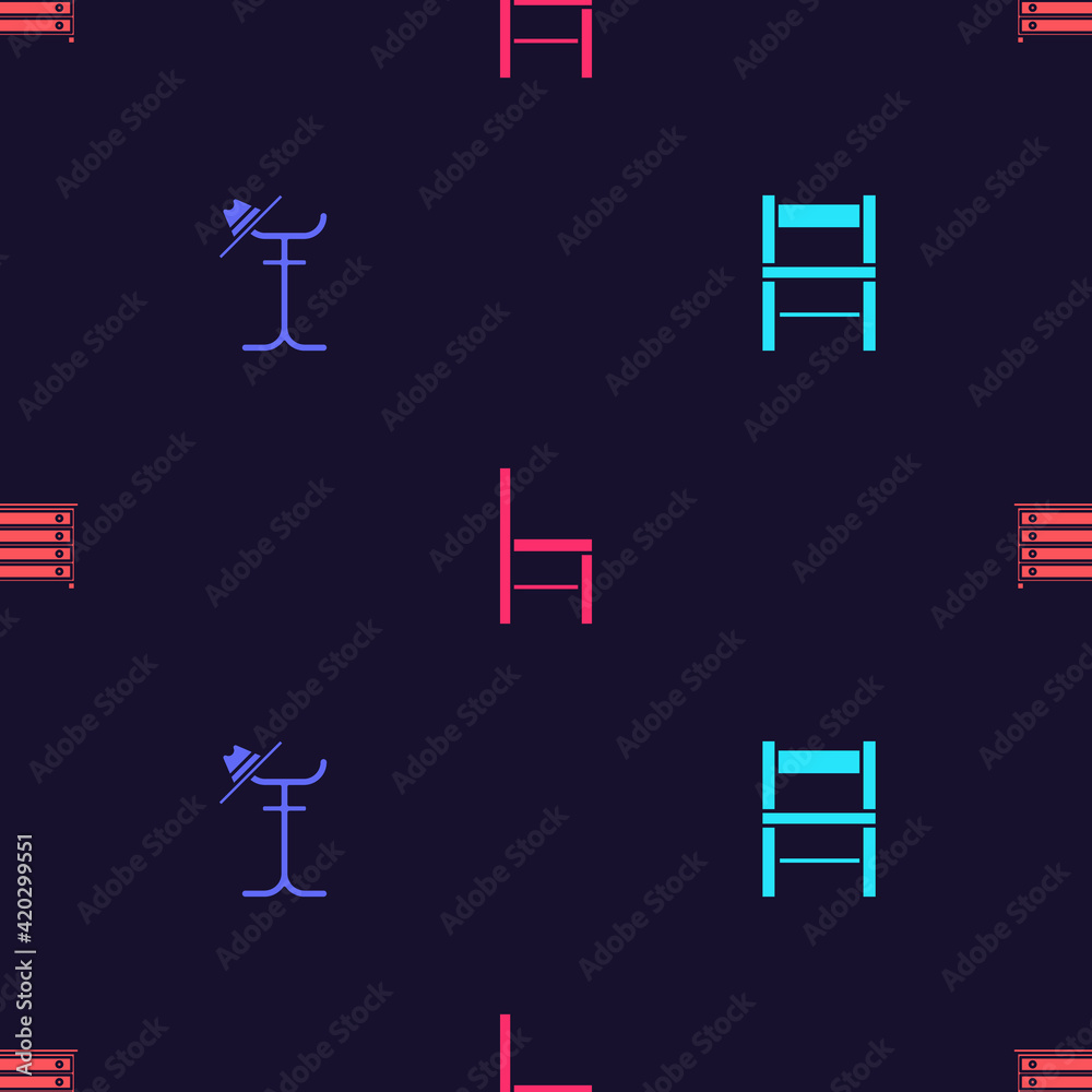 Set Chair, Coat stand, and Chest of drawers on seamless pattern. Vector Set Chair, Coat stand, and Chest of drawers on seamless pattern. Vector