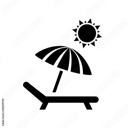 Beach umbrella and chair icon isolated, sunbed and umbrella, sea, icon for vacationers on ocean – vector