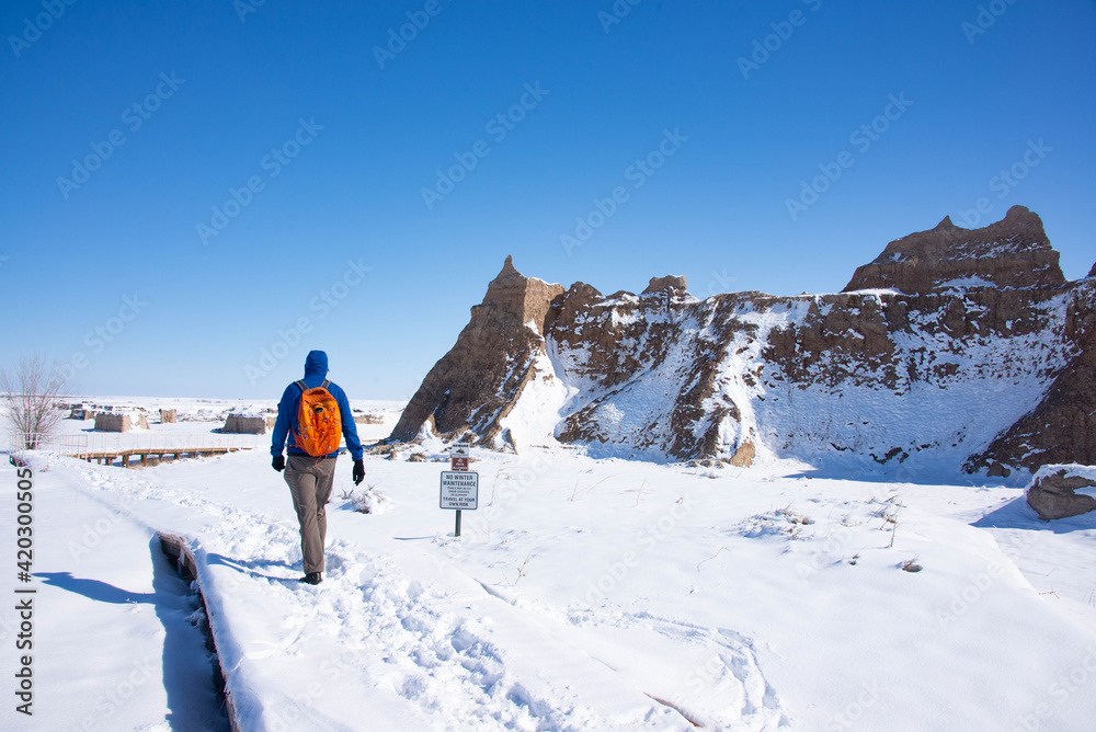 Hiking to the Door in the Badlands National Park, South Dakota, U.S.A
