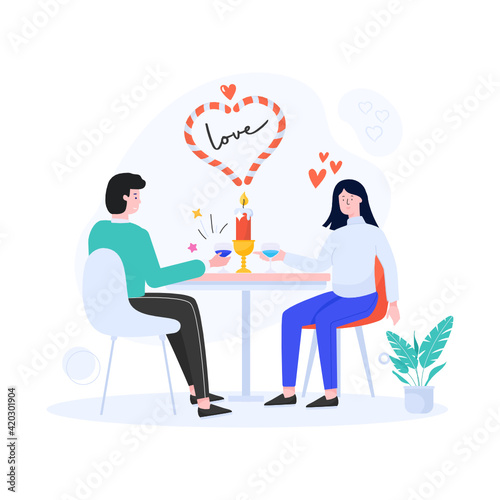 
Date dinner with love, flat illustration

