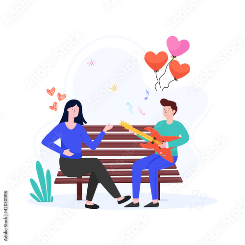 
Romantic singing for her, flat illustration

