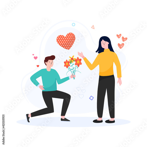 
Propose a girl on a special day, flat illustration

