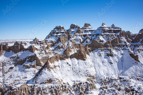 Badlands National Park in winter, South Dakota, U. S. A. photo