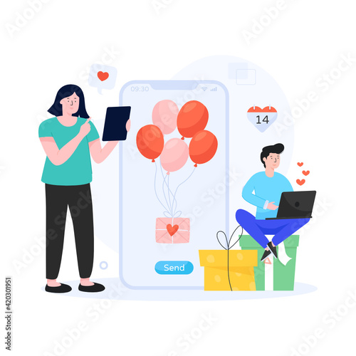 
Online dating app, get this flat illustration download

