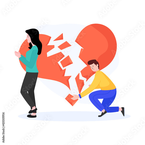 
Sad on special day, broken heart flat illustration

