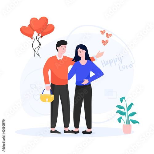 
Sweet couple with balloons, flat illustration 

