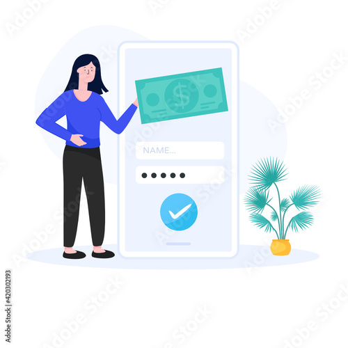 
Mobile transactions flat illustration, editable vector 

