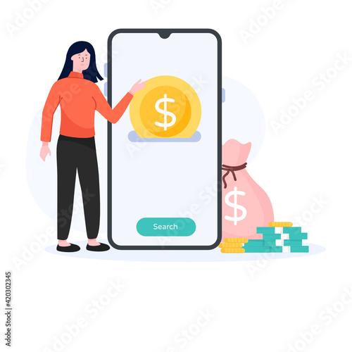 
Online banking flat illustration, mobile application 

