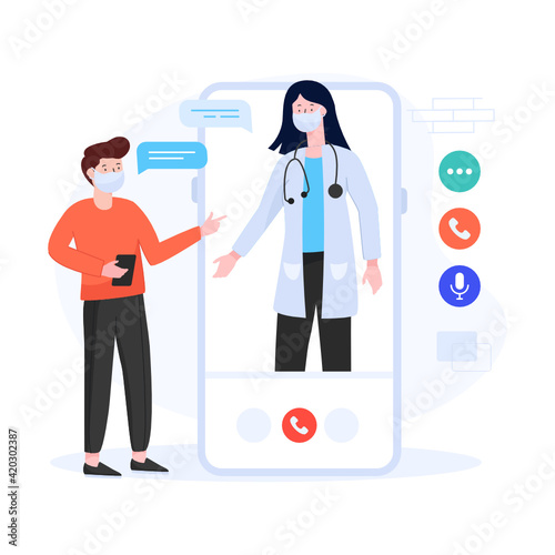 
Person with mobile denoting flat illustration of account details 

