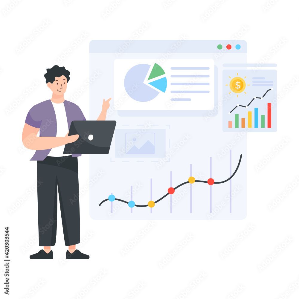 
A sale forecasting flat editable illustration

