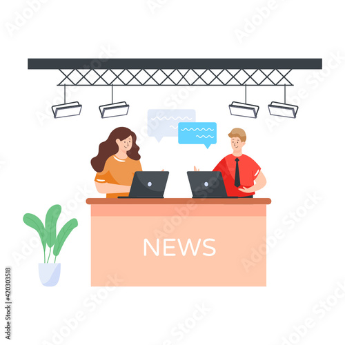 
Media news anchors in flat illustration design

