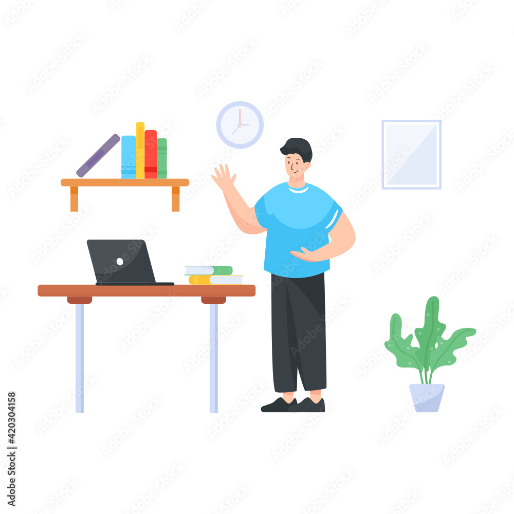 
Room with book, flat vector of study room

