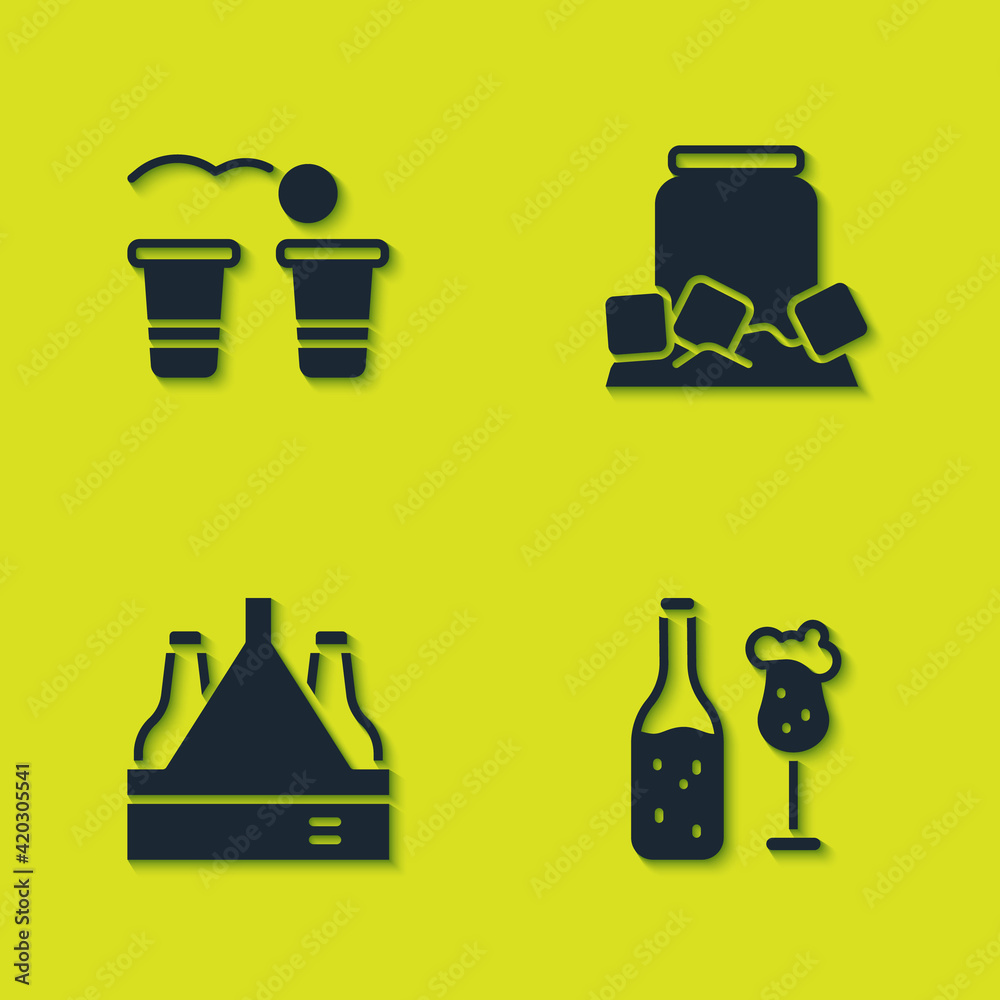 Set Beer pong game, bottle and glass, Pack of beer bottles and Cold can icon. Vector Set Beer pong game, bottle and glass, Pack of beer bottles and Cold can icon. Vector