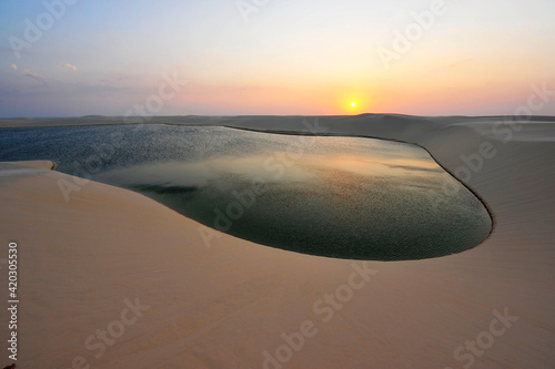 Vista aérea das dunas e lagoas do Parque Nacional dos Lençóis Maranhenses. photo