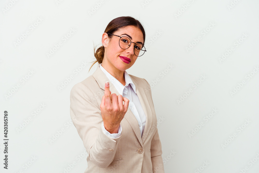 Young business caucasian woman isolated on white background