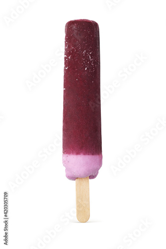 Red ice pop or popsicle isolated on white photo