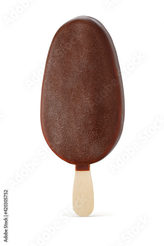 Brown chocolate popsicle ice cream isolated on white.