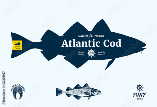 Vector Atlantic cod seafood label