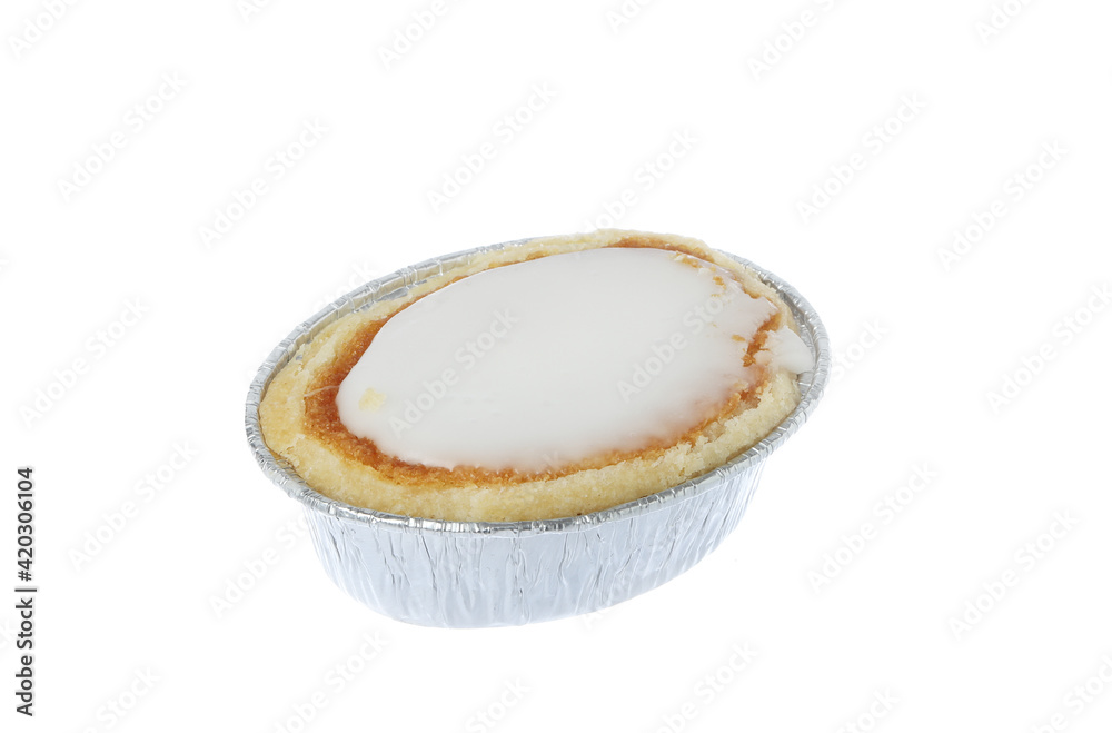 The classic Swedish pastry Mazarin isolated on white background.
