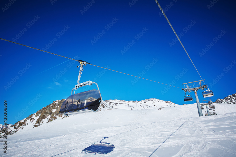 empty ski lift in the mountains