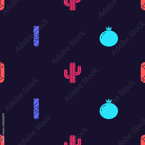 Set Tomato, Cigar, Cactus and Burrito on seamless pattern. Vector