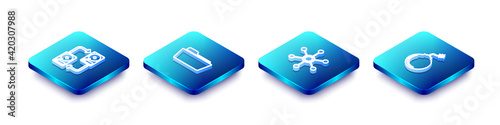 Set Isometric line Data exchange with hhd, Folder, Network and Bomb ready to explode icon. Vector