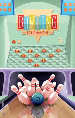 Bowling alley tournament  vector illustration