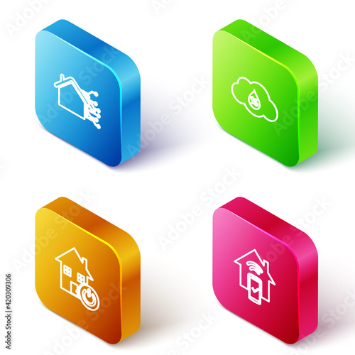 Set Isometric line Smart home, Humidity, and remote control system icon. Vector